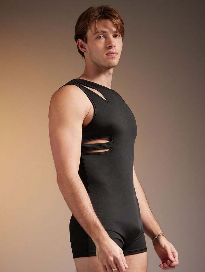 Men's Tight-Fitting Knitted Hollow Out Round Neck Romper